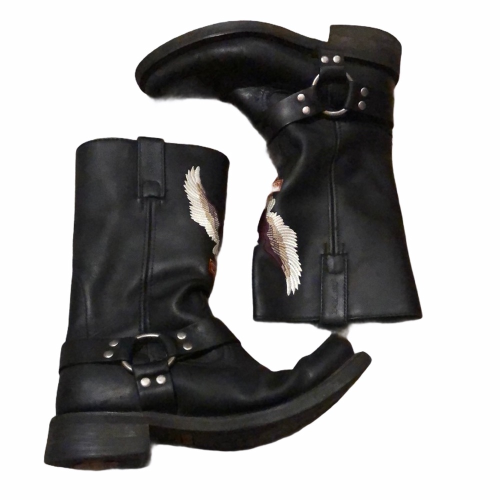 HARLEY-DAVIDSON black leather boots eagle mens sz 8.5